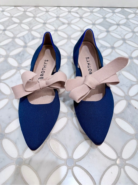 Rothy's Shoes - Rothy's The Mary Jane Pointed Toe Flat Sapphire Blue Tan Bow Size 12.5